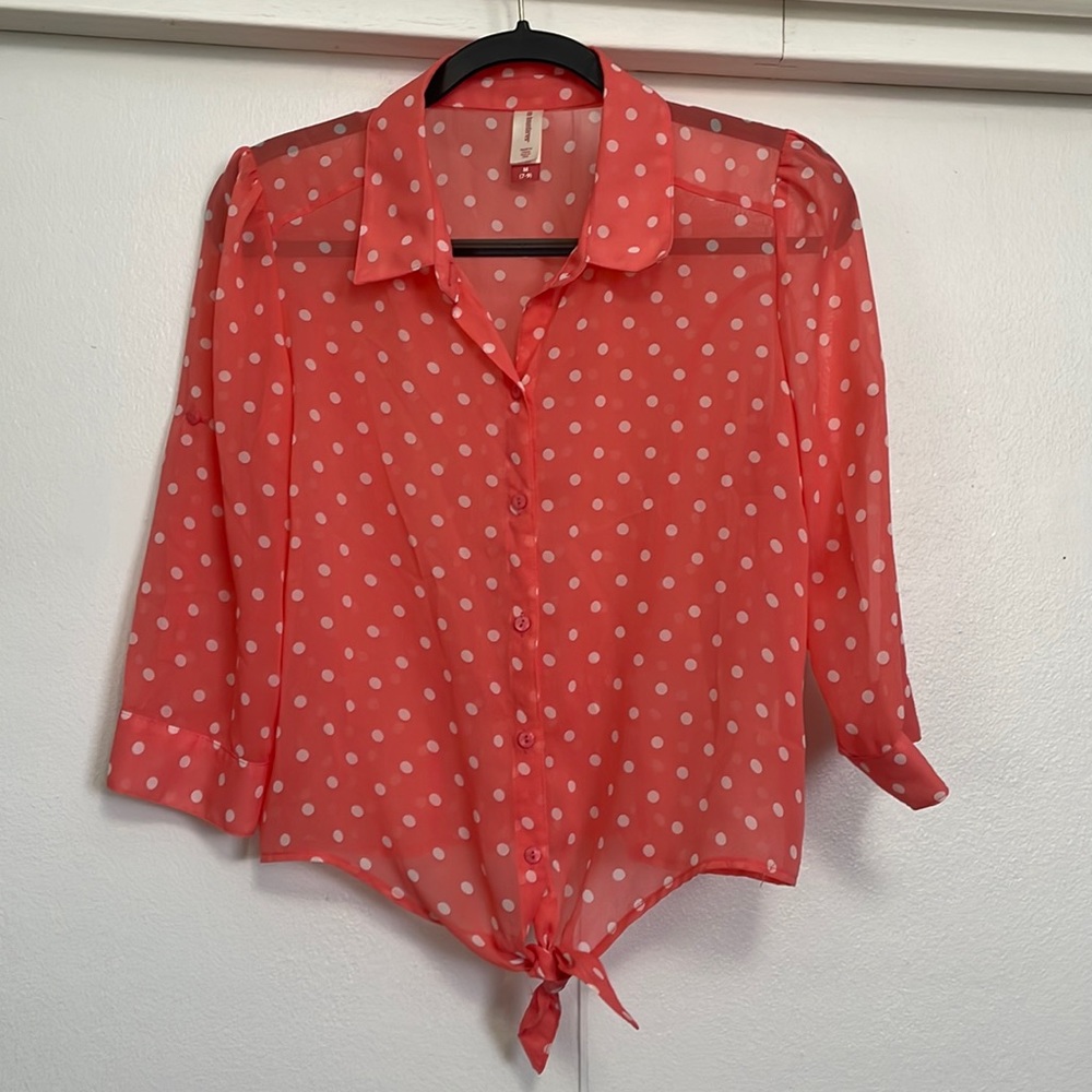 Casual Polka Dot Hibiscus Blouse